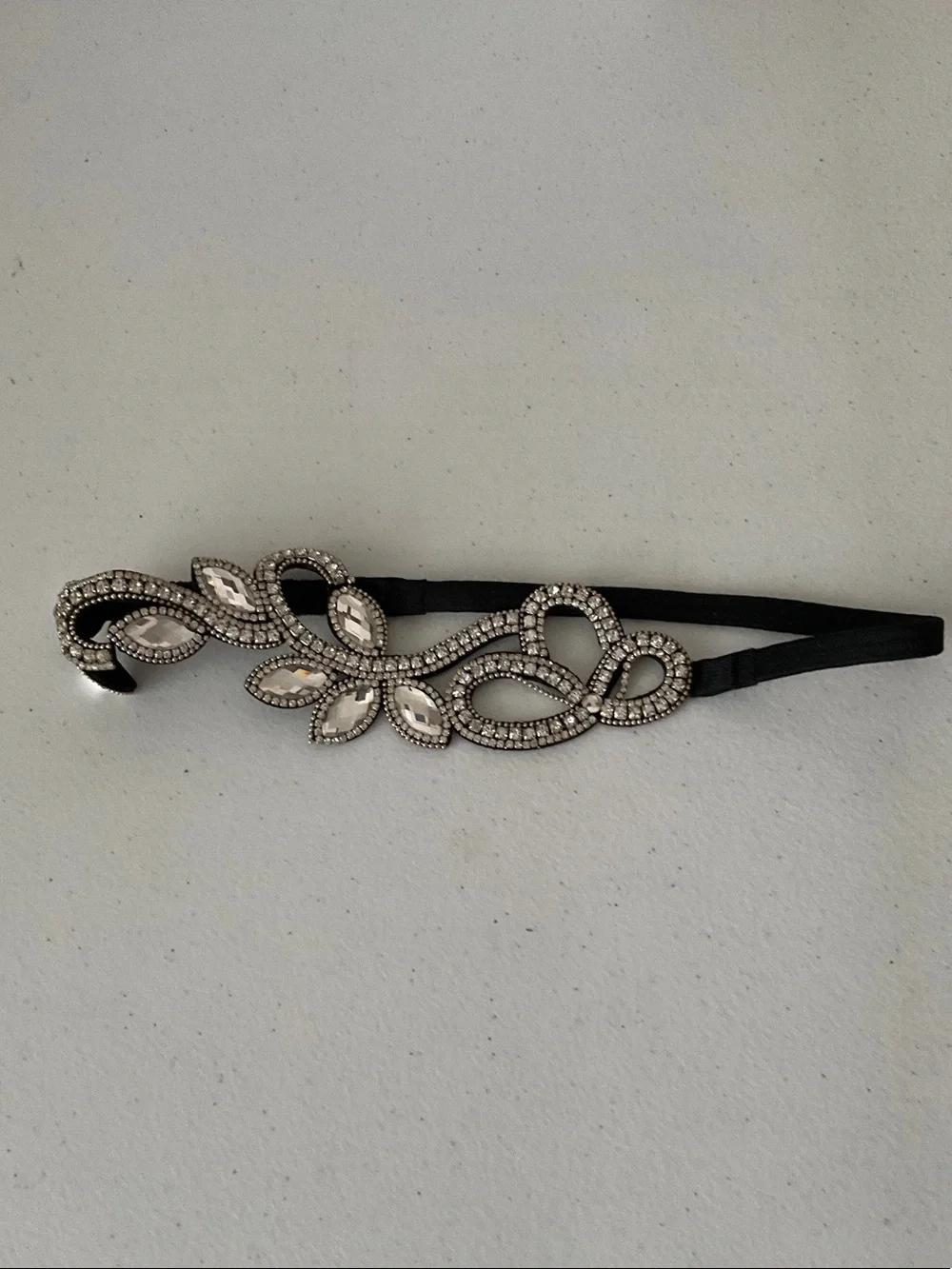Crystal Embellished Black Elastic Headband